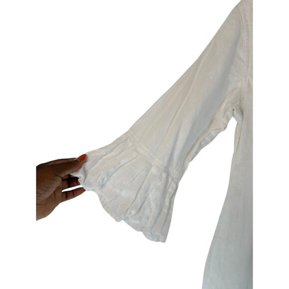 Crown Linen Designs White Lagenlook Coastal Natural Bell Sleeve Dress Size M - Picture 5 of 11